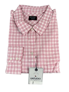New Untuckit Calina Shirt Womens 12 Pink White Gingham Long Sleeve Cotton - Picture 1 of 6