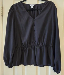 Bluse Nine West Damen Bluse schwarz Langarm V-Ausschnitt Knopf L Whimsigoth - Bild 1 von 11