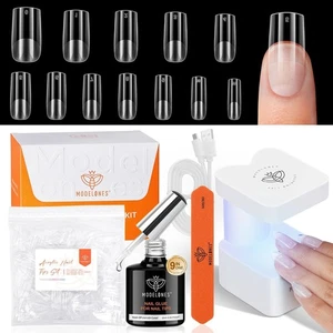 Gelnagelset, Gelnagel Tips Medium Square, 9-in-One Nagelkleber & tragbar U V Nai - Bild 1 von 9