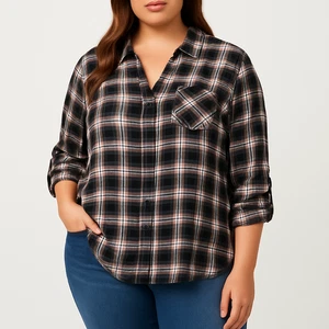 Blusa Tórrida Negra Blanca Roja Botón a Cuadros Recorte Trasero Grunge Top Talla 1X Plus - Imagen 1 de 13