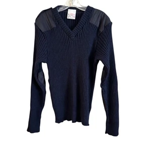 Brigade Quartermasters The Woolly Pully 100% Wool Sweater Navy Elbow Patch 44 - Picture 1 of 5