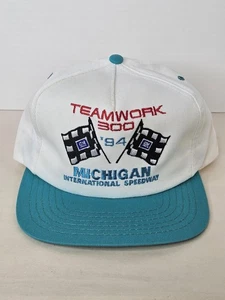 Vintage Michigan International Speedway Hat Cap Snap Back Mens Teal NASCAR 90s - Picture 1 of 12