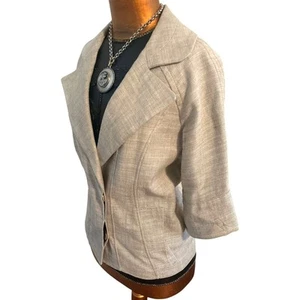 NWOT Zara Basics Short Sleeve Fitted Linen Button Front Jacket Size S/M Pockets - Picture 1 of 6