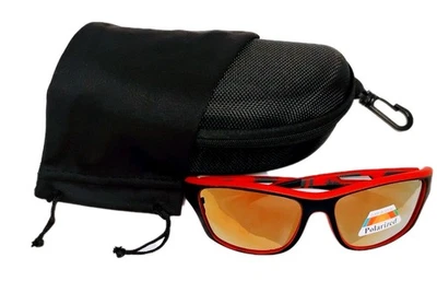 Gafas de sol envolventes deportivas con montura roja y negra y lentes espejadas amarillas/naranja Foto 1 de 2