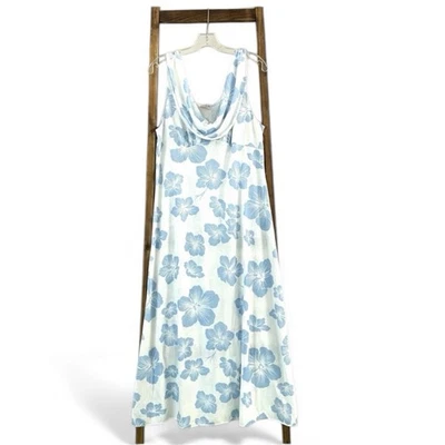 Maxi Vestido Vintage Vanity Fair Cuello Drapeado Azul Tropical Floral Se Ajusta a Grande Foto 1 de 4