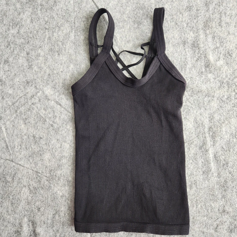 Free People Movement Happiness Runs 绑带长款背心女式 XS 黑色健身房 — 第 1/4 张图片