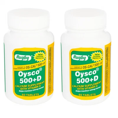 橄榄球 Oysco 500 + 维生素 D 片 60 克拉钙补充剂 2 件装 — 第 1/2 张图片