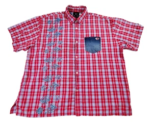 Bugle Boy Shirt Men 2X XXL Red Plaid Denim Pocket Indie Short Sleeve Y2K Vtg? - Picture 1 of 12