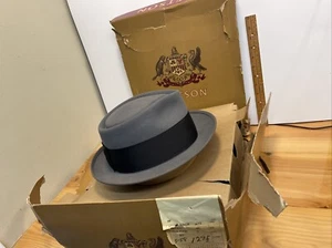 VINTAGE 1950s STETSON WOOL FEDORA HAT WITH BOX GRAY 6 7/8 ? S58 E1 12.95 - Picture 1 of 16