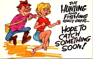 Cazador Cazador Pescador Persiguiendo Sexy Buxom Dama Tacones Nylon Postal A3 - Imagen 1 de 2