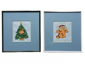Punto ago incorniciato Garfield Natale da appendere al muro punto croce completo 11X10 - Foto 1 di 12