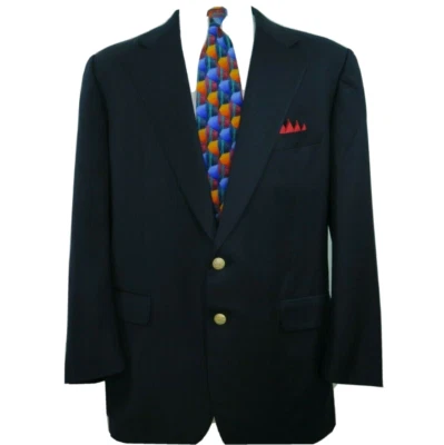 Belvest Hombres Lana Azul Oscuro Dorado Botones Chaqueta Blazer Italiana Abrigo Deportivo 45/46 R Foto 1 de 4
