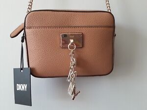 DKNY Donna Karan CLEO $148 tan shoulder crossbody bag purse goldtone Charm BNWT