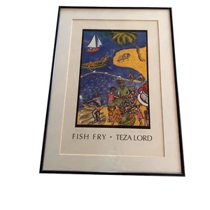 Impresión enmarcada vintage 1978 Teza Lord Fish Fry Caribbean firmada numerada 30/475 - Imagen 1 de 10