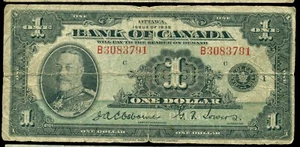 1935 Canada, King Edward VII, BC-1 Bank of Canada $1, Osbourne/Towers B Prefix - Picture 1 of 2