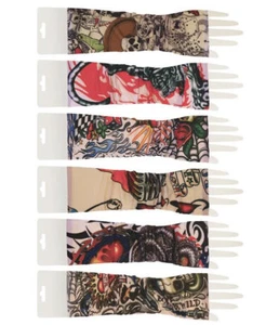 2 Fake Tattoo Sleeves - Stretchy Arm Ink Fancy Dress Costume Rock Roll Festival - Picture 1 of 2