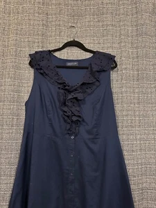 Vestido Jones NY Signatures sin mangas con volantes escote ojales ribete línea A azul marino 16W - Imagen 1 de 7