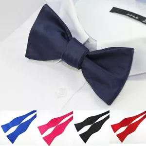 Black Italian Satin Plain Bow Tie Wedding Bowties Self Tie Bow Ties Party Ties - Picture 1 of 19