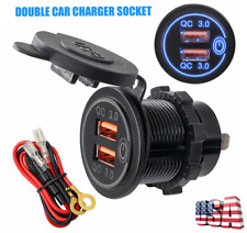 12V Car Charger Socket QC 3.0 Dual USB Port Touch Switch Phone Fast Charging USA