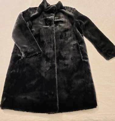 Abrigo de visón sintético Dennis Basso para mujer S frontal a presión con cuello convertible negro usado en excelente estado Foto 1 de 4