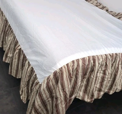 Chaps Ralph Lauren Chandler Stripe QUEEN Bed Skirt Brown & Tan 14.5" Drop - Image 1 of 4