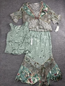 Spencer Alexis 3-teiliges Rockset Damen Medium Grün Blumen Spitze Perlen Hergestellt in den USA - Bild 1 von 12