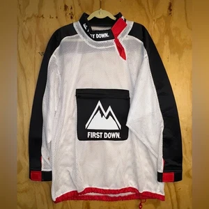 First Down Y2K Mesh Pullover Jacket Oversized Black White Red Accents Unisex - Picture 1 of 7