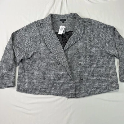 Torrid Studio Crop Military Jacket 6X Gray Plaid Double Textured Knit Cropped - Image 1 of 4