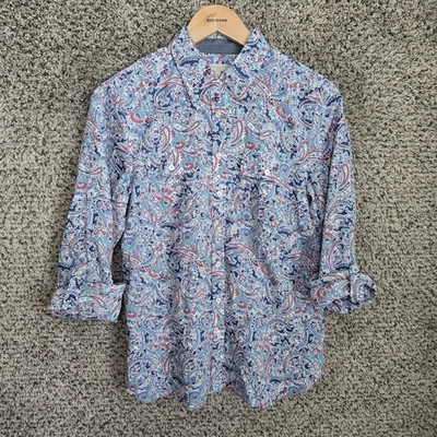 Blusa Talbots Feminina Pequena Azul Estampa Paisley Manga Aba Rolo Feminina - Imagem 1 de 4