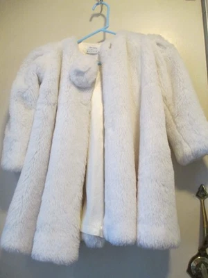 复古 NEIMAN MARCUS ~ 女孩海伦娜白霜 FAUX FUR 外套 ~ 3T — 第 1/4 张图片