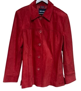 Bernardo Suede Women's Jacket Vintage Retro Red Button Collared Washable XL - Picture 1 of 9
