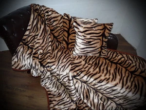 3tlg. Set Kuscheldecke Tagesdecke Tiger Modell II 160x200cm + 2 Kissen 40x40cm - Bild 1 von 3