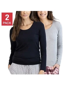 Lucky Brand Ladies' 2-Pack Long Sleeve Crewneck Shirt, Black/Gray XL - Picture 1 of 3