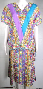 Vintage BNWT KENWALL size 20 top & skirt set suit bright colours side tie - Picture 1 of 6