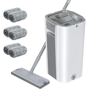 6PCS Medium Lazy People Flat Floor Mop and Bucket Set Wet and Dry Dual Use - Picture 1 of 12