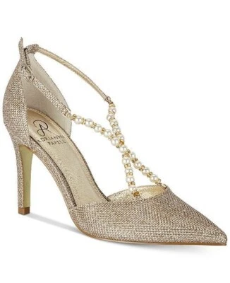 Adrianna Papell Aurora Party Heels Women 8.5 Gold Pointed Toe Pearl Straps NIB - Image 1 of 4