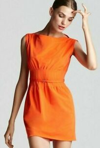 Diane Von Furstenberg Seira Flame Orange Belted New Stretch Tech Poplin Dress 8