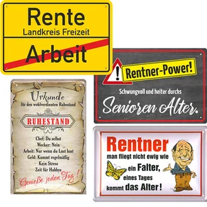 Rente Ruhestand Geschenke Blechschild  20x30cm Geburtstag Abschied Mann Frau - Bild 1 von 5