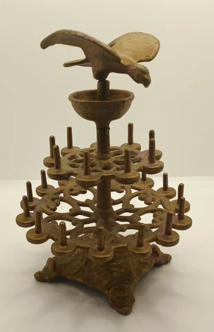 Antique Victorian Brass Thread Spinning Spool Holder Eagle Top Cover