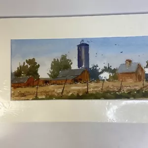 Acquerello originale firmato Bob Holmes vita rurale Kendall County IL fattoria - Foto 1 di 5