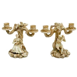 Pair Royal Worcester Porcelain Blush Ivory Candelabras Figures Musicians 1885 - Picture 1 of 9