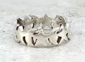 LINDO ANILLO BANDA SOL LUNA Y ESTRELLA PLATA ESTERLINA 925 talla 8 estilo# r3332 - Imagen 1 de 2