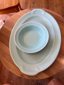 Vintage Lu-Ray Pastels Surf Green Oval Platter 11.5" LuRay and fruit bowl. - Picture 1 of 4