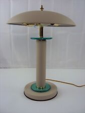 VINTAGE MUSHROOM MCM TABLE LAMP WITH A DOME SHADE WHITE WITH TEAL ACCENT 