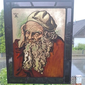 Bleiglasbild nach Albrecht Dürer 1521 "Kopf eines Alten Mannes" selten - Bild 1 von 3