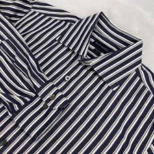 Scott Barber Men's Navy White Striped Cotton Long Sleeve Button Down Shirt L
