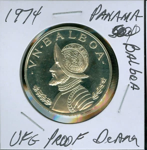 1974 PANAMA 1 BALBOA 900 SILVER CONQUISTADOR ULTRA FINEST PROOF DCAM * - Picture 1 of 2