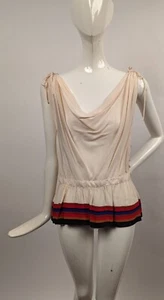 SEXY 1970’S ALBERT NIPON THIN SILK BLOUSE W STRIPED BOTTOM - Picture 1 of 4