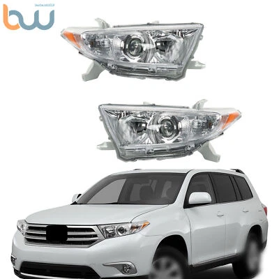 Headlights Chrome For 2011 12 13 Toyota Highlander Left+Right Headlamps Halogen - Image 1 of 4