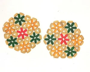 Juego de 2 flores de remache de cuentas de madera verde amarillo rosa años 60 70 vibra bambú - Imagen 1 de 9